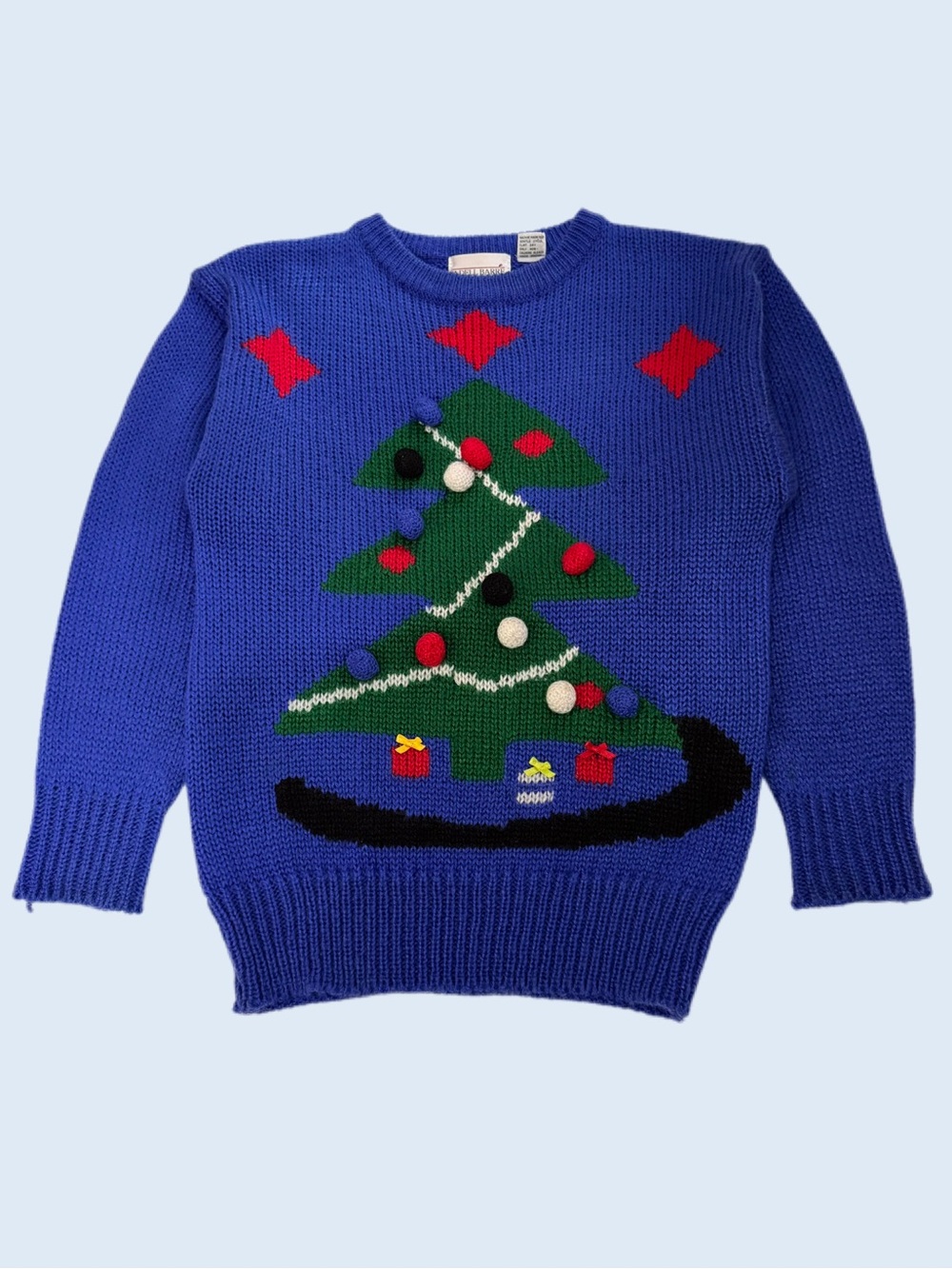 Vintage 90s Adell Barre Ugly Christmas Knit Sweater Crewneck 3D Blue Medium